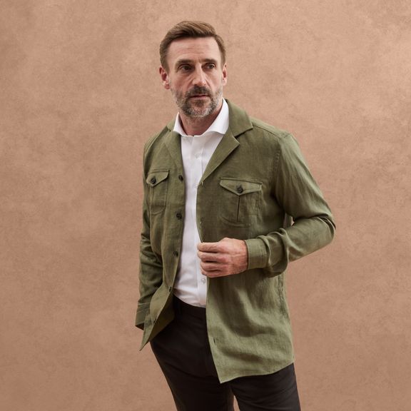 SCHNAYDERMAN’S LINEN OVERSHIRT 40 M-Lサイズ Khaki green overshirt - cotton and linen